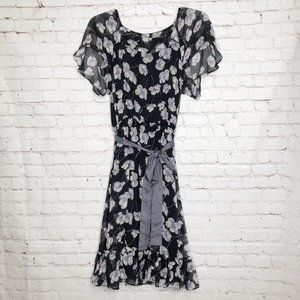 Sundance Black Floral Silk Dress Size Large